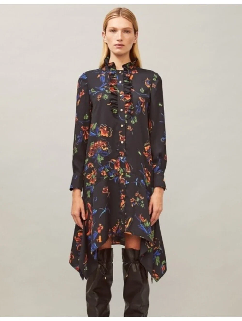 Tory Burch Cora Ruffled Floral Crepe Dress